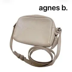agnes b. ショルダーバッグ レザー グレージュ エンボスロゴ 人気