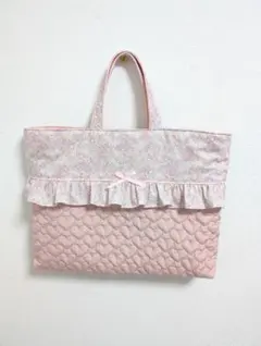 リバティ　キラキラミシェル×ハートキルト　レッスンバッグ　ハンドメイド