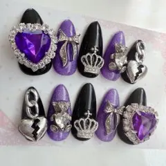 #197【現品】地雷系 量産 病み マグネット 推し パープル ネイルチップ