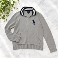 POLO RALPH LAUREN ジップアップニット グレー　ビッグポニー