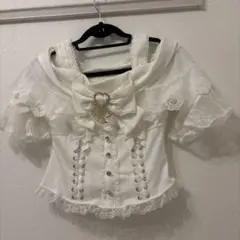LIZ LISAレースアップ 半袖 ビジュー リボン ホワイト