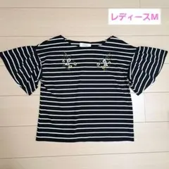 LOWRYS FARM　レディース　Mサイズ　半袖　ブラック　ストライプのサムネイル