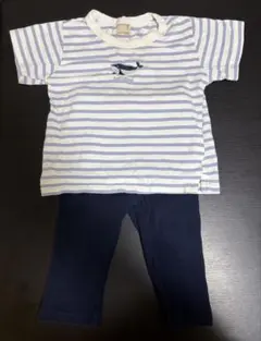 petit main クジラ刺繍 ボーダーTシャツ 上下セット100cmのサムネイル