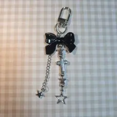 黒リボンキーホルダー ハンドメイド