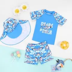 サメ柄ベビー水着(100㎝)　セパレート水着　帽子付き３点セットキッズ水着水遊び