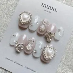 【現品】ネイルチップ/韓国/量産型/ワンホンネイル/パールピンク/チャーム