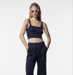 新品 タグ付 ZARA デニム ビスチェ S ブルー ザラ トップス ブラトップ