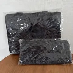 【新品】キルティングバッグ&ポーチセット ブラック リボン ミニトート 2WAY