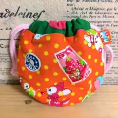 ハンドメイド ミニミニ まるい巾着 (レトロなねこちゃん キノコ 蝶