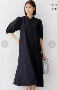 【新品タグ付き】組曲 ボリュームスリーブ 半袖シャツワンピース ブラックM
