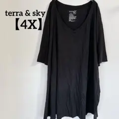 terra & sky 【4X】ブラック Tシャツ 黒 vネック