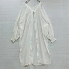 hagumu ハグム 綿100%リネン　ロングシャツ　ワンピース　白のサムネイル