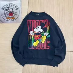 90s USA製 Disney ディズニー ミッキー スウェット ブラック XL