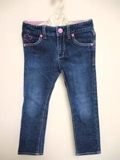 MIKI HOUSE デニムパンツ ピンクステッチ ハート刺繍 110cm 紺のサムネイル