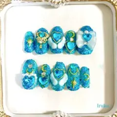 魔法少女ネイルチップ 水色 ターコイズブルー￼￼ ゆめかわ キラキラ ゴテゴテ