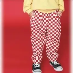BREEZE　チェッカー　パンツ　120　男女兼用　シェフパンツ　ズボン　赤白