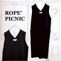 『ロペピクニック』ロング ワンピース【F】ブラック 黒 Vネック ノースリーブ