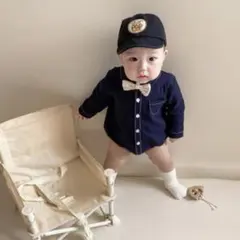 ロンパース　73cm ネクタイ　デニム　男の子　ハーフバースデー