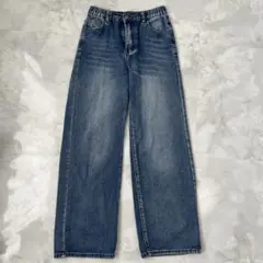 ヴィンテージ風デニムワイドパンツ ブルー 160cmのサムネイル