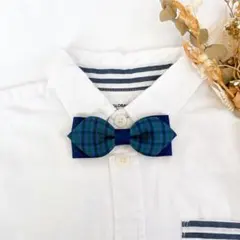 【中サイズ】キッズ蝶ネクタイ　ネイビー×青チェック　七五三　結婚式　卒園　入学