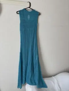 Lily Brown レースニットワンピース ブルー インナー付 夏ワンピ涼しげ