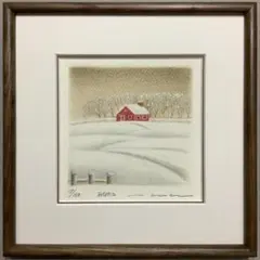 絵画・額縁・版画・渡辺 美香子・新品未使用・雨霞・美術品