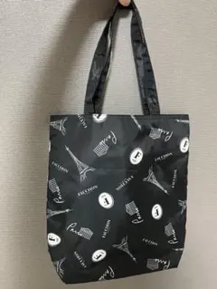 エッフェル塔プリント トートバッグ ブラック　FAUCHON