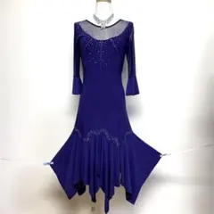 7384☆SM 紫 ラインストーン 背中クロス ラテンドレス 社交ダンス