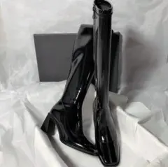 エナメル　ブーツ　黒　ロングブーツ　24cm