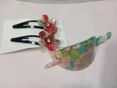 髪飾り　花柄ストーン付きヘアピン　和柄かんざし　2個セット