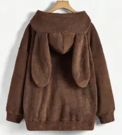 【大きいサイズ】うさ耳ブラウンパーカー4L~5L(3XL~4XL)もこもこ部屋着