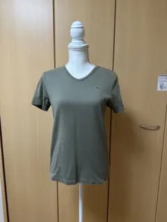 Lacoste スリムフィットオリーブグリーン VネックTシャツ US(XS)