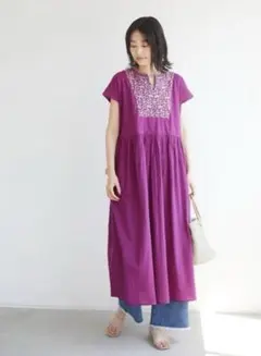 新品CRAFTSTANDARDBOUTIQUE フレンチスリーブ刺繍ワンピース