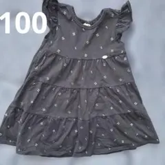 petit main グレー チェリー　ワンピース 100 ノースリーブ　フリル