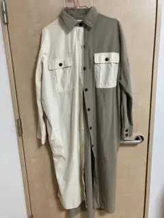 ZARA 2トーンデザイン バイカラー　長袖ロングシャツワンピース