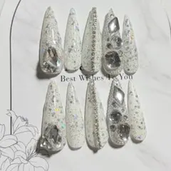 白　ギャル　ネイルチップ　ネイル　ロング　スナ系　量産型　y2k ワンホン