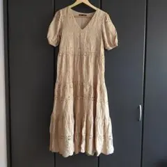 ザラ ZARA 半袖 ワンピース ロング Vネック バルーン袖 無地 XS