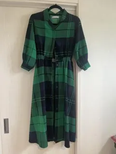 RODEO CROWNS チェック柄シャツワンピース グリーン S