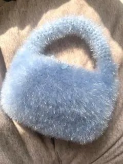 水色　ハンドバッグ リボン付き　ハンドメイド