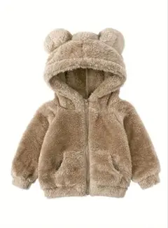 【ブラウン】新品　ジャケット　もこもこ　くまの耳付き　防寒　ベビー　キッズ