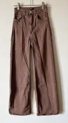 H&M DIVIDED ハイウエスト ワイドパンツ ブラウン デニム【XS相当】