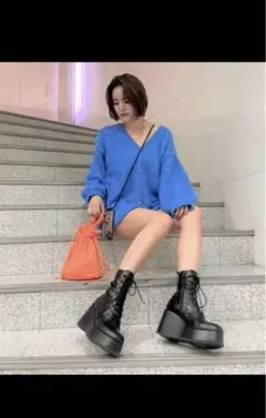 R&E  厚底GIZAウェッジソールレースアップショートブーツ