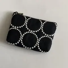 ミナペルホネン　ファスナーポーチ　ハンドメイド　タンバリン　ネイビー