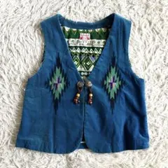 【チチカカ】ネイティブコールベスト　オルテガ　チマヨ　フリー　ブルー