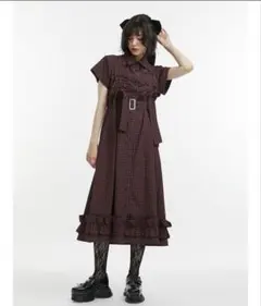 ギャザーリボンロングシャツワンピース 夏服