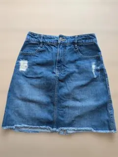デニムブルー ダメージ加工ミニスカート S