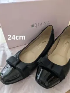 極美品☆Diana ブラック フラットシューズ リボンパンプス24EE