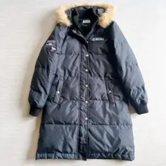 ＊良品【ポンポネット】ダウンコート　リブ袖　ワッペン ネイビーL(160)