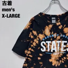 タイダイ Tシャツ ブリーチ加工 リメイク 斬新デザイン ブラック 黒 XL古着