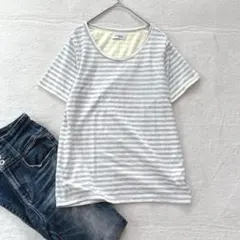 x16 Navy ボーダーTシャツ グレー×ホワイト M 半袖 カットソーのサムネイル